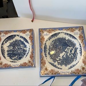 Set for four plates total of eight. Blue and white colors.